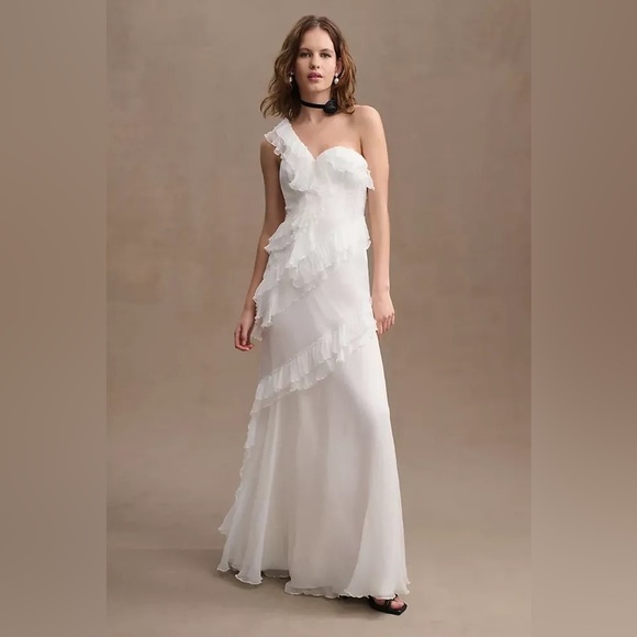 AMUR Harlow Silk One-Shoulder Gown Anthropologie